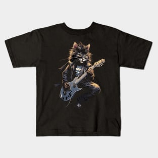 Rock & Roll Music Concert Festival Cat Rock Guitar Kids T-Shirt